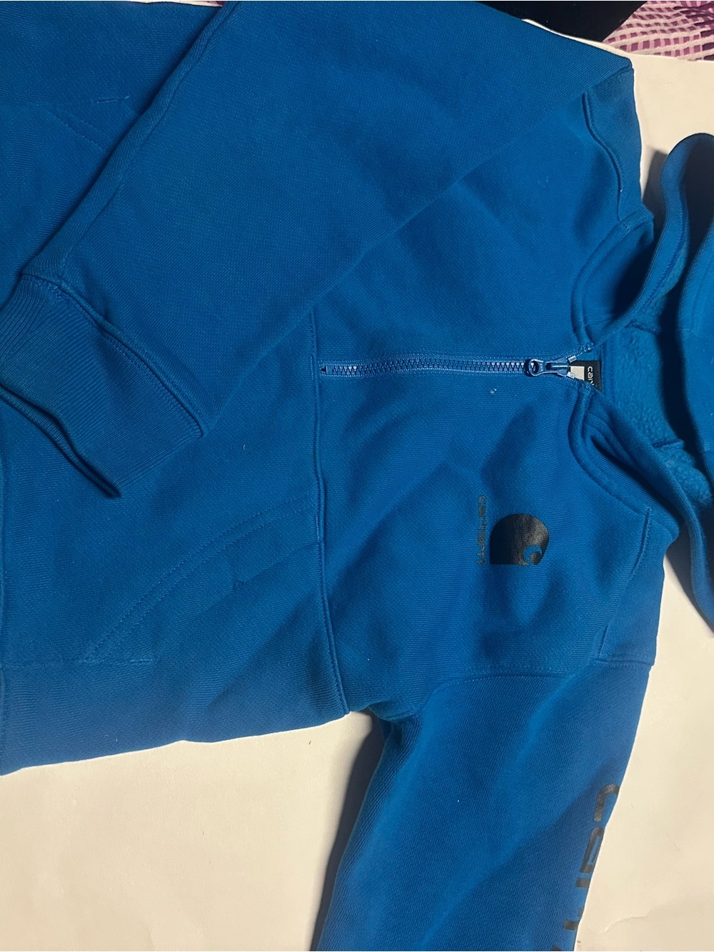 Carhartt Blue Full-Zip Hooded Sweatshirt‎ with Black Logo Tag
